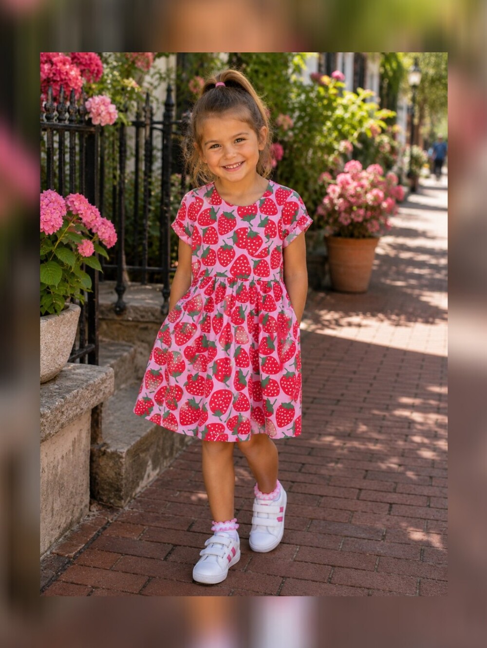 Mini Boden Strawberry Fun Jersey Dress 5/6Y